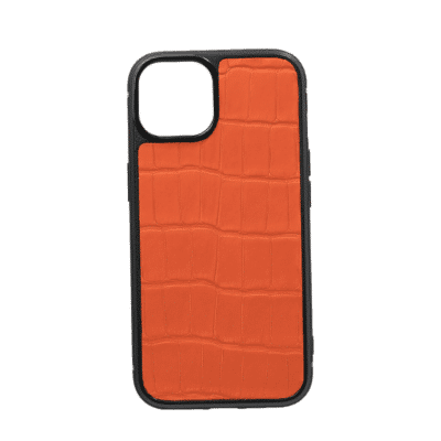 coque iphone 14 cuir crocodile orange