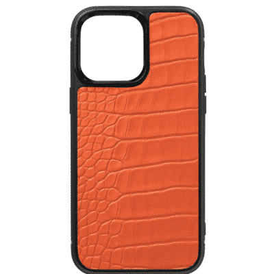 coque iphone 14 cuir crocodile orange