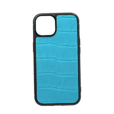 coque iphone 14 cuir crocodile bleu