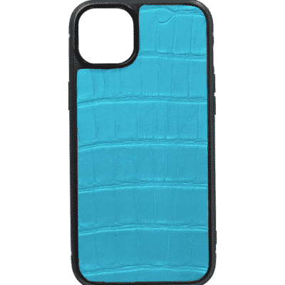 coque iphone 14 cuir crocodile bleu