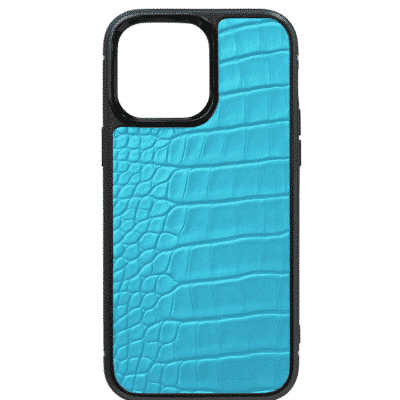 coque iphone 14 cuir crocodile bleu