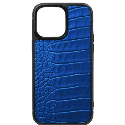 coque iphone 14 cuir crocodile bleu