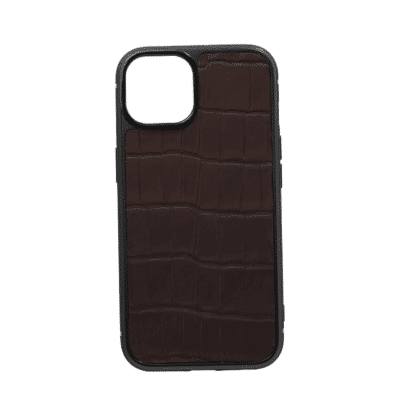 coque iphone 14 cuir crocodile noir