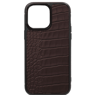 coque iphone 14 cuir crocodile marron