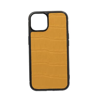 coque iphone 14 cuir crocodile jaune