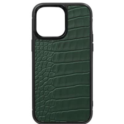 coque iphone 14 cuir crocodile vert