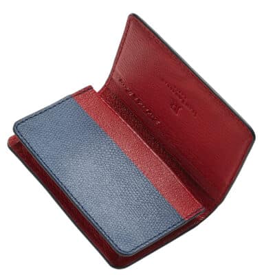 business card holder leather red blue leather