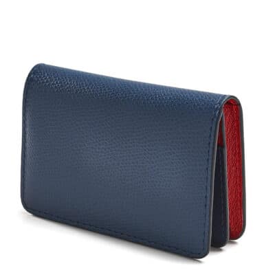 business card holder leather red blue leather