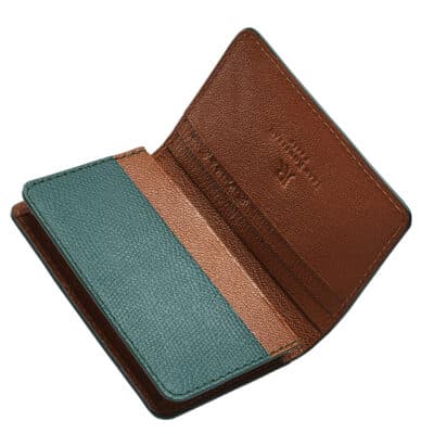 business card holder leather brown green leather