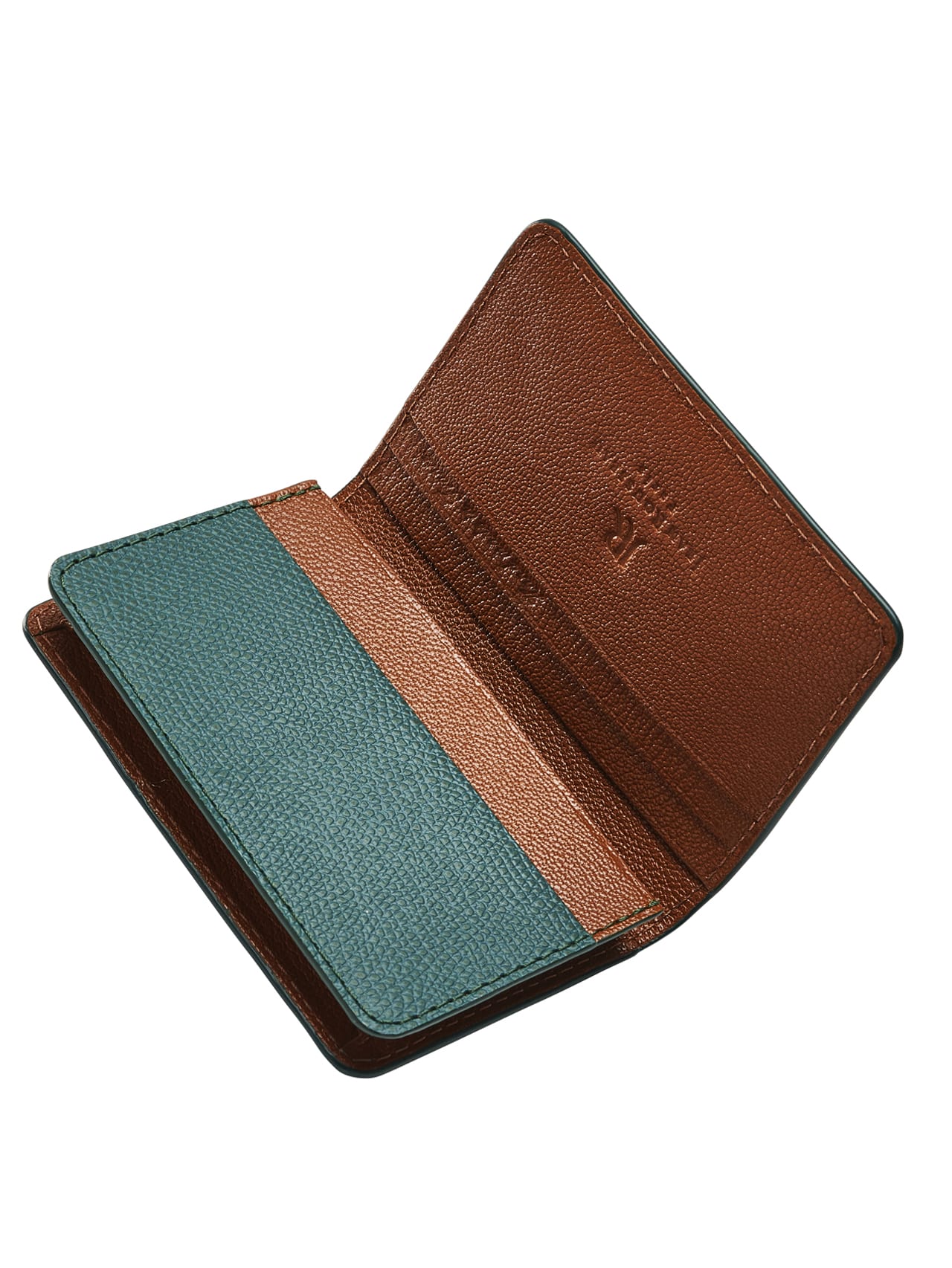 business card holder leather brown green leather