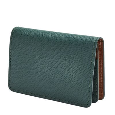 business card holder leather brown green leather