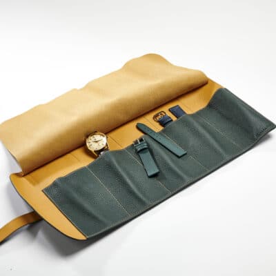 jean rousseau leather goods straps watch roll case green yellow