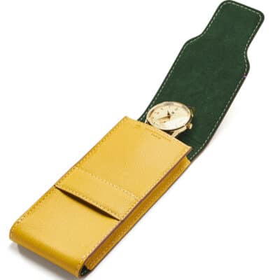 jean rousseau maroquinerie étui montre jaune vert cuir lip