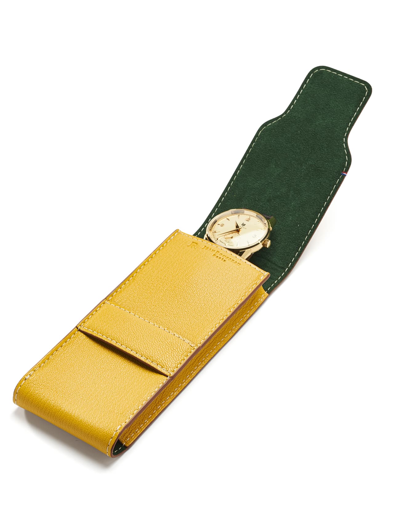jean rousseau leather goods watch case yellow green