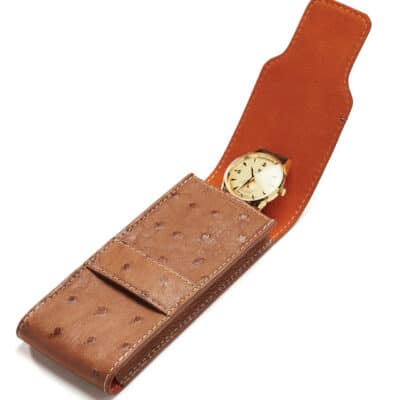 jean rousseau leather goods watch case brown orange