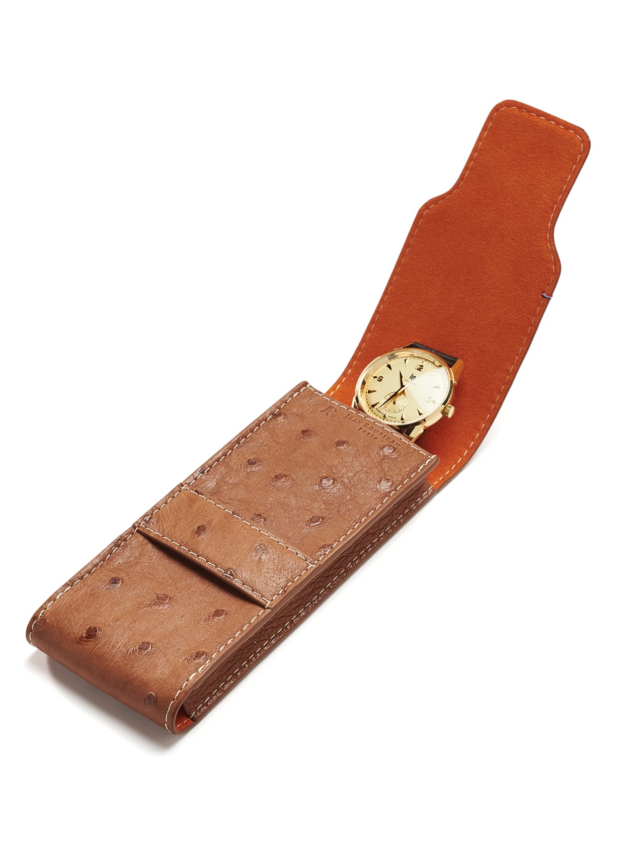 jean rousseau leather goods watch case brown orange
