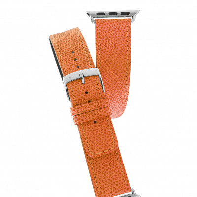 Double wrap Apple Watch strapEmbossed calfClementine