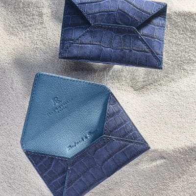 porte cartes enveloppe bleu nubuck alligator été