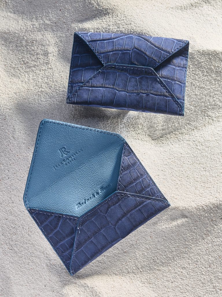 名刺入れ ヌバックエリゲーター ネイビー - Maison Jean-Rousseau