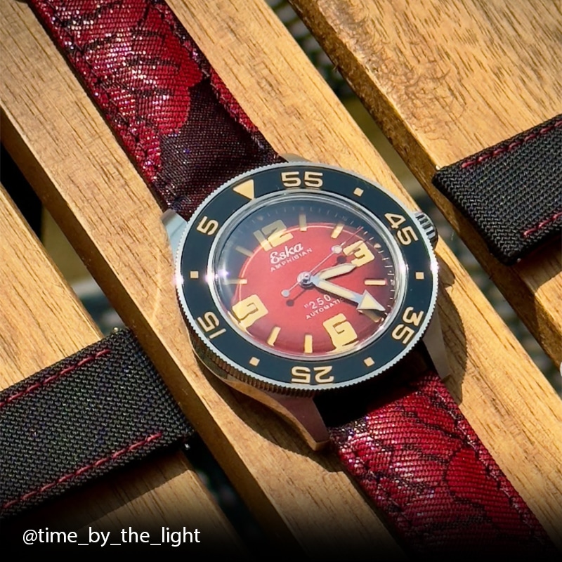 Watch strap in red Kimono For Eska watch Amphibian 250-RV Ref.1095-1 model
