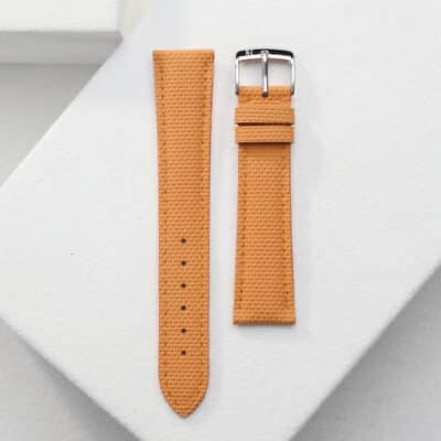 <span class="cat_name">100% Non-Leather Watch strap</span><br><span class="material_name">Rubber</span><br><span class="color_name">Orange</span>