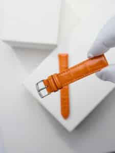 Luxury watch strap - orange shiny alligator